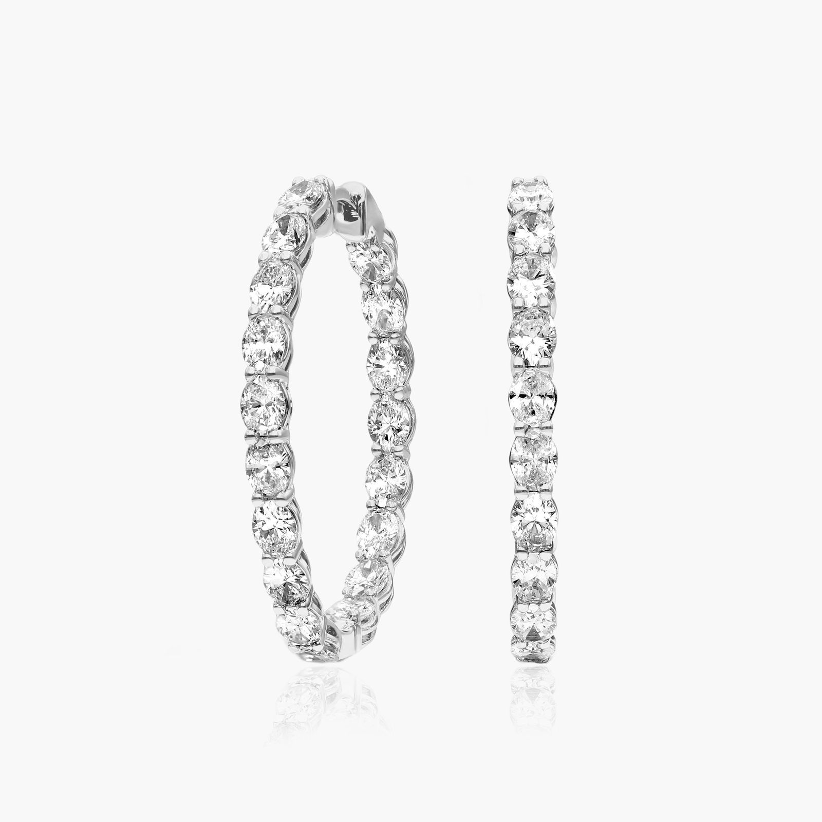 14K White Gold Inside-Out Oval Shape Lab Created Diamond Hoop Earrings (5.00 CTW - F-G / VS2-SI1) Image-0