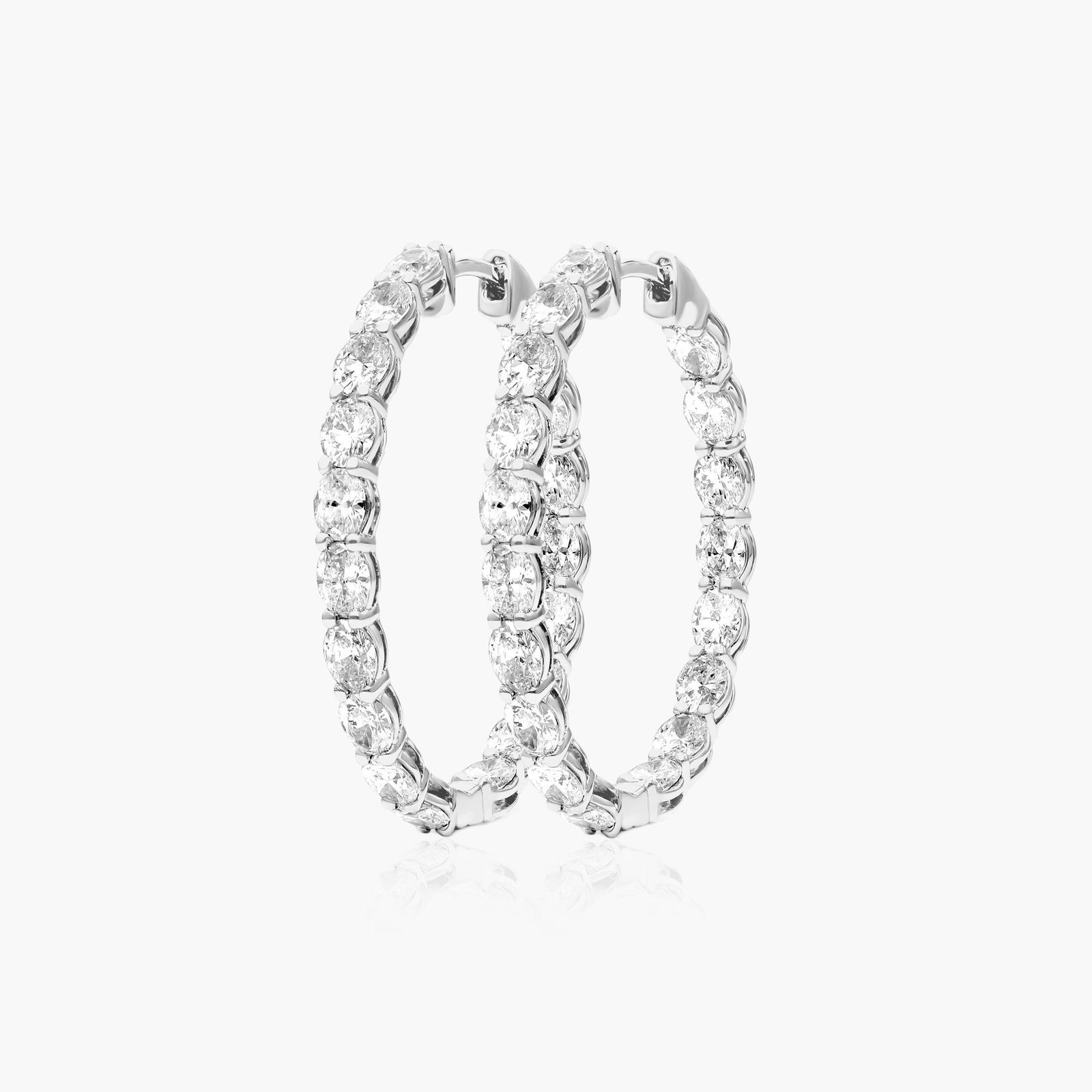 14K White Gold Inside-Out Oval Shape Lab Created Diamond Hoop Earrings (5.00 CTW - F-G / VS2-SI1) Image-1