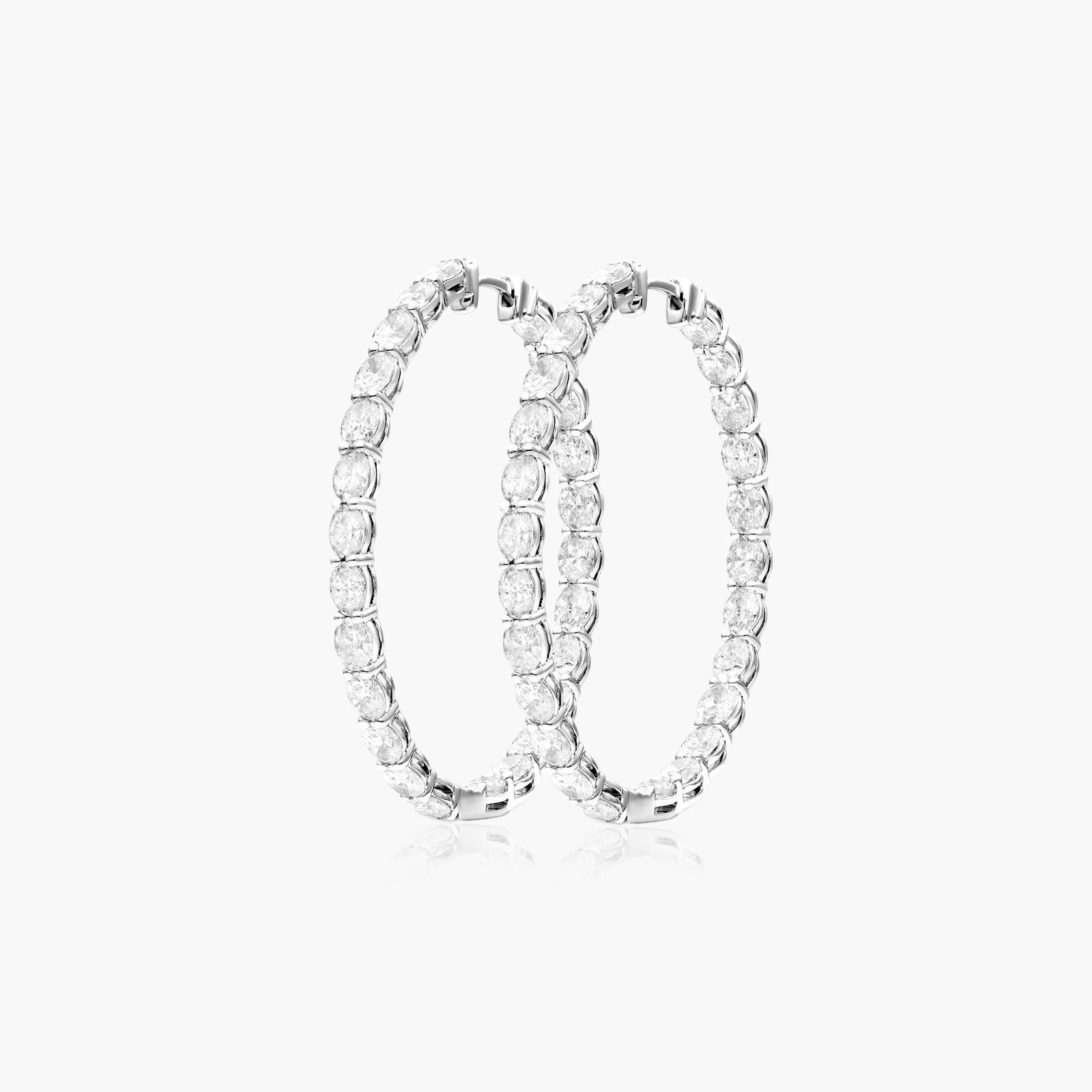 14K White Gold Inside-Out Oval Shape Lab Created Diamond Hoop Earrings (7.00 CTW - F-G / VS2-SI1) Image-1