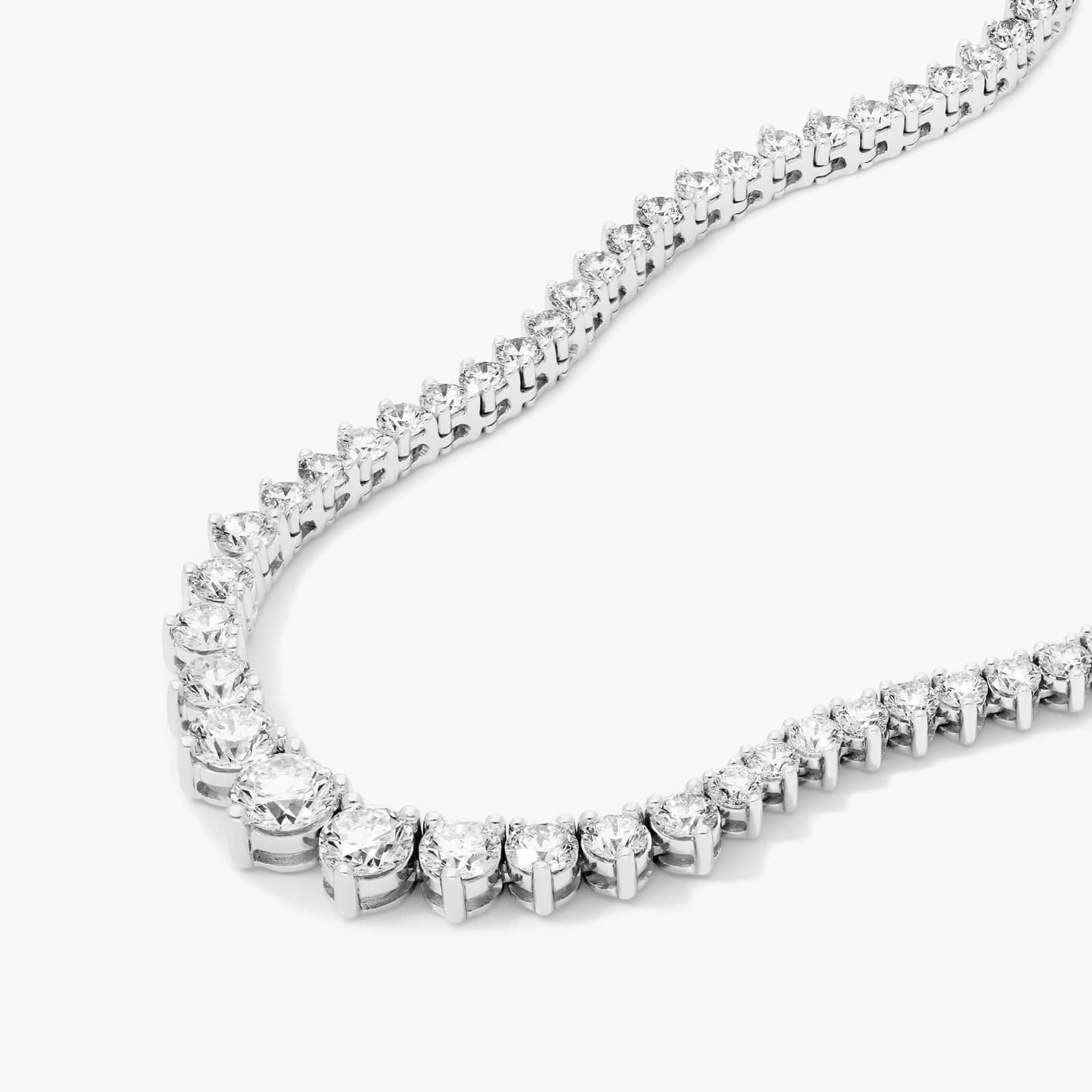 14K White Gold Riviera Three Prong Graduating Diamond Tennis Necklace (7.00 CTW - H-I / SI1-SI2) Image-2