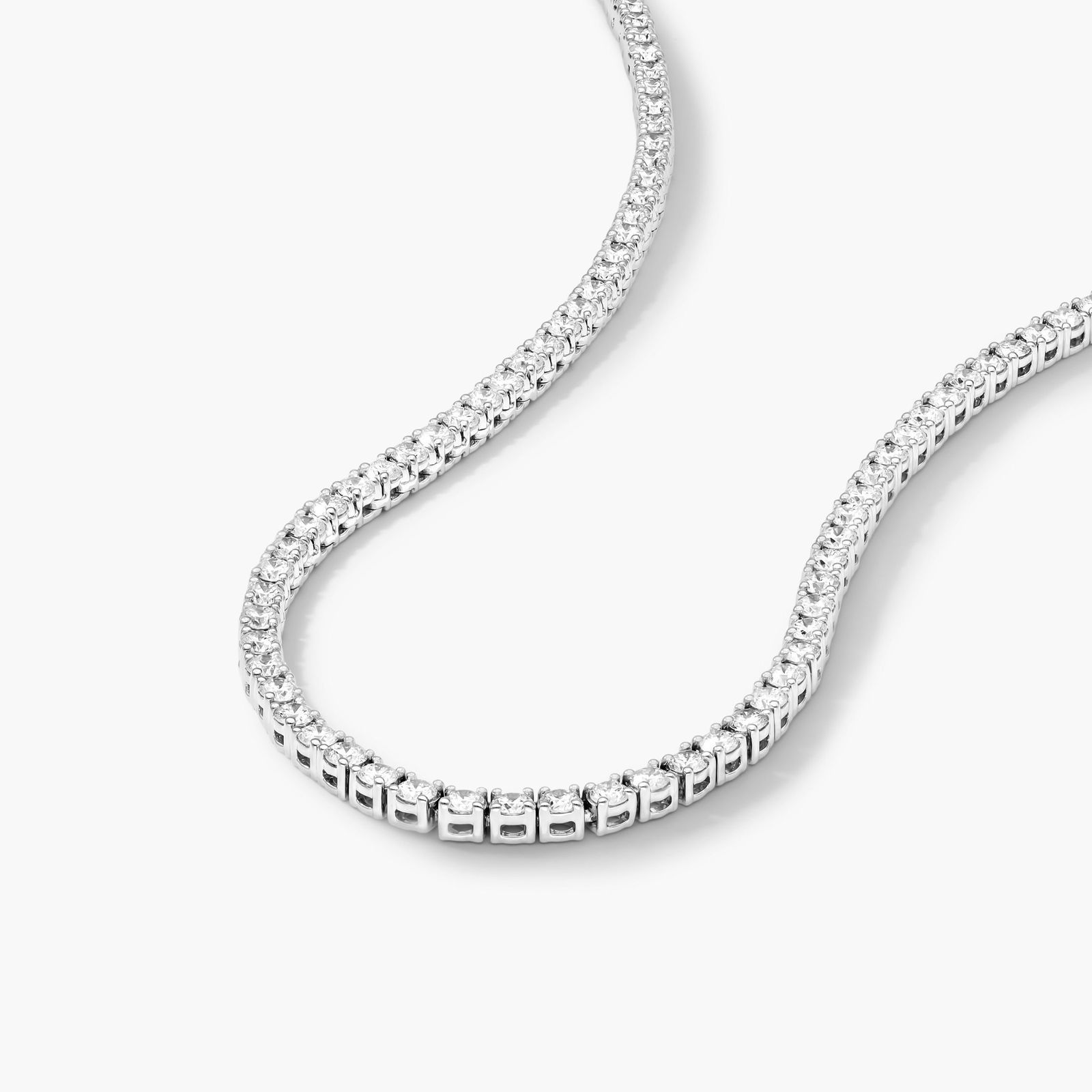 14K White Gold Straight Diamond Tennis Necklace (10.00 CTW - H-I / SI1-SI2) Image-1