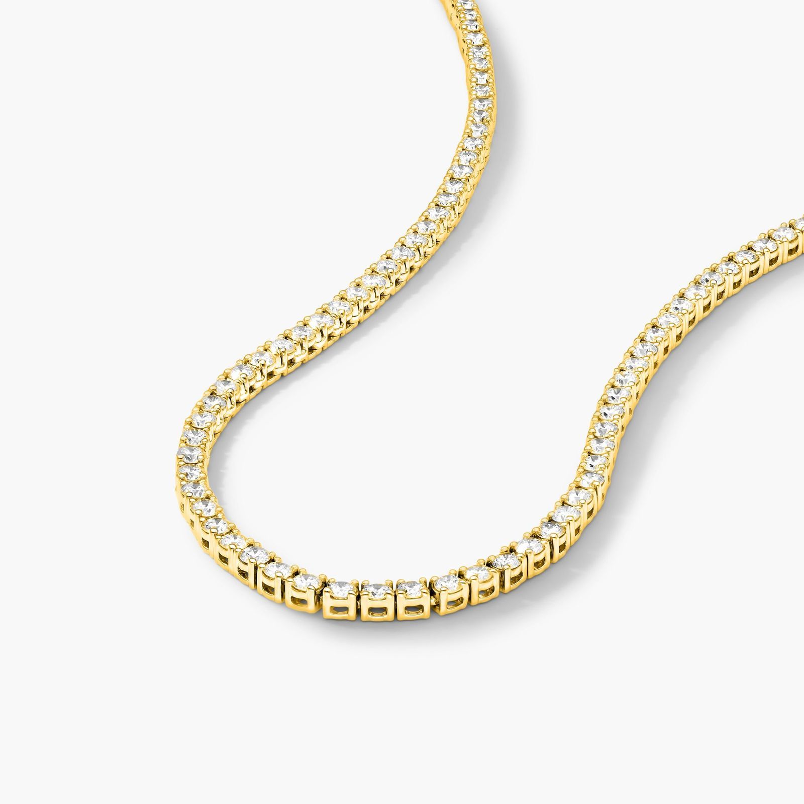 14K Yellow Gold Straight Diamond Tennis Necklace (10.00 CTW - H-I / SI1-SI2) Image-1