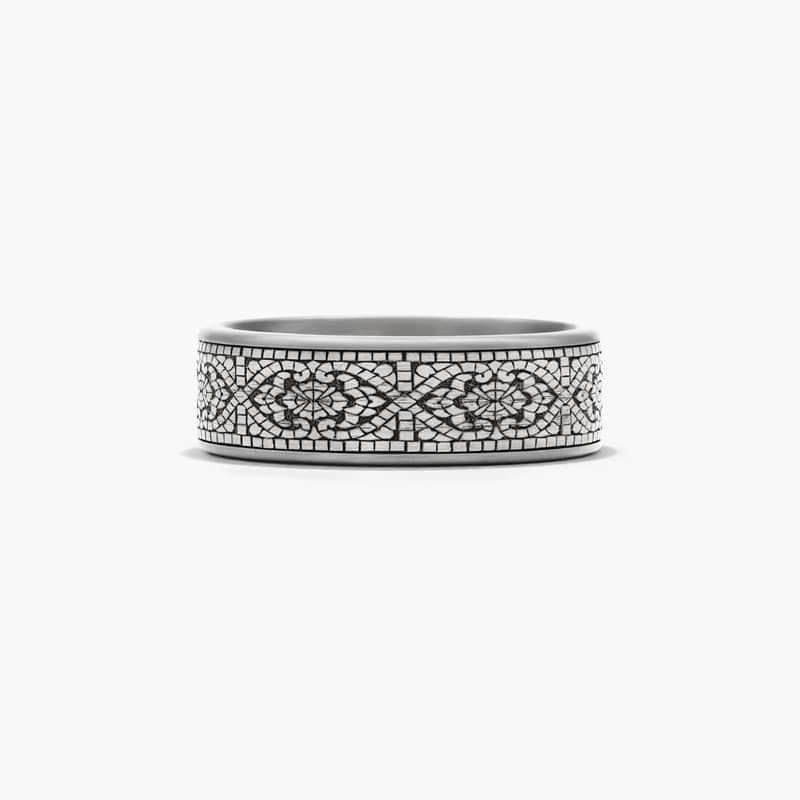 A dizzyingly beautiful mosaic pattern adorns this tantalum ring to give you the perfect combination of style and strength.