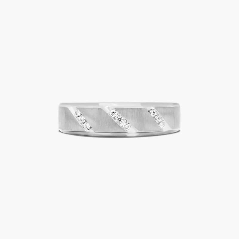 14K White Gold Satin Oblique Channel Diamond Ring