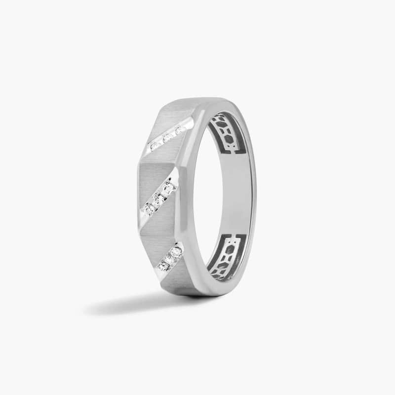 14K White Gold Satin Oblique Channel Diamond Ring