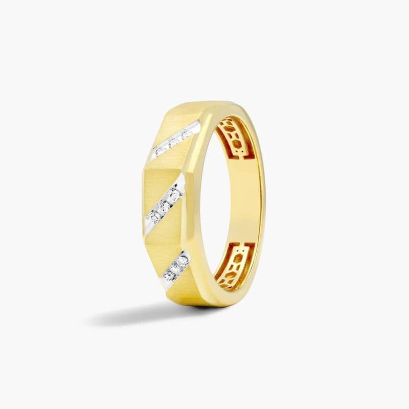 14K Yellow Gold Satin Oblique Channel Diamond Ring