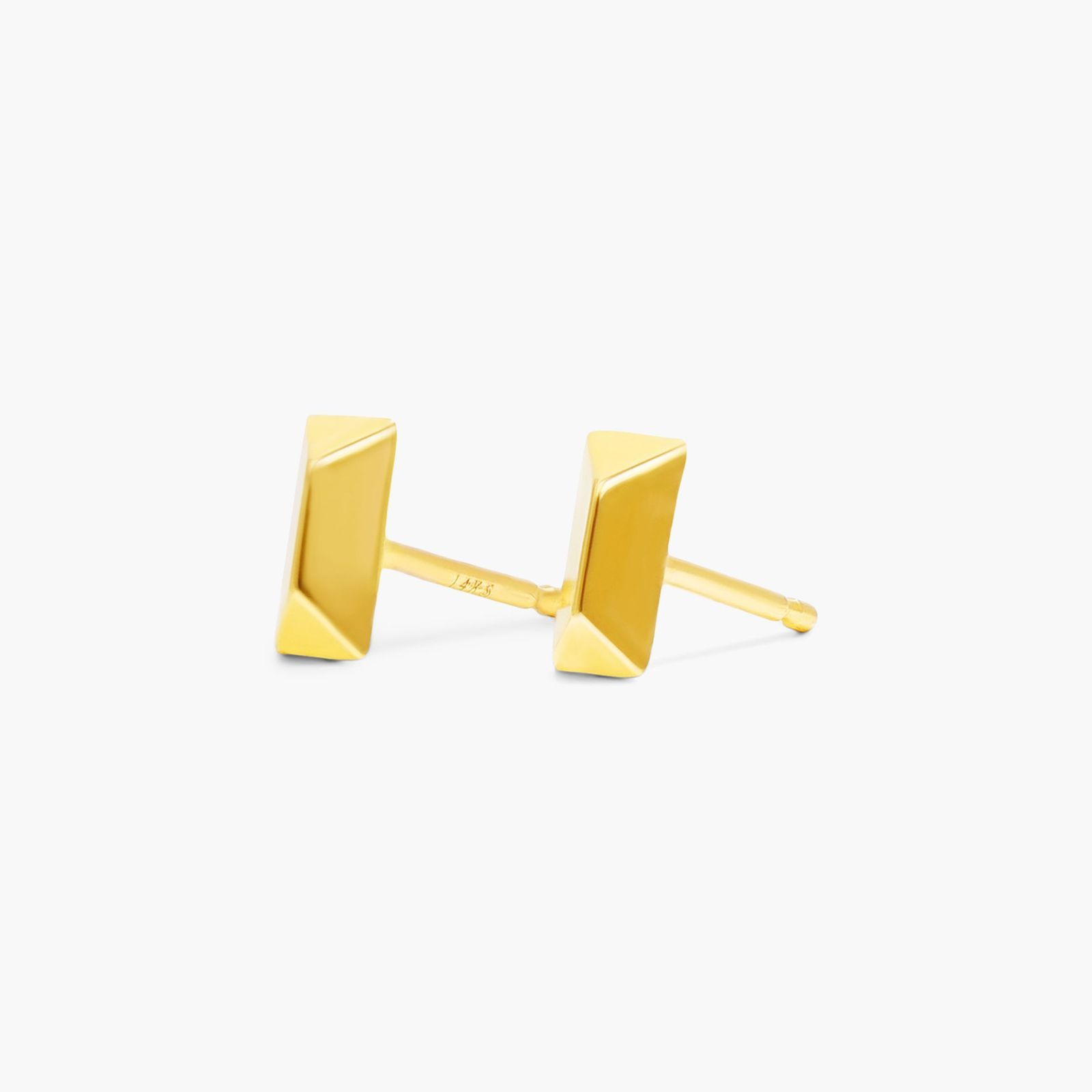 14K Yellow Gold Elongated Pyramid Stud Earrings Image-1