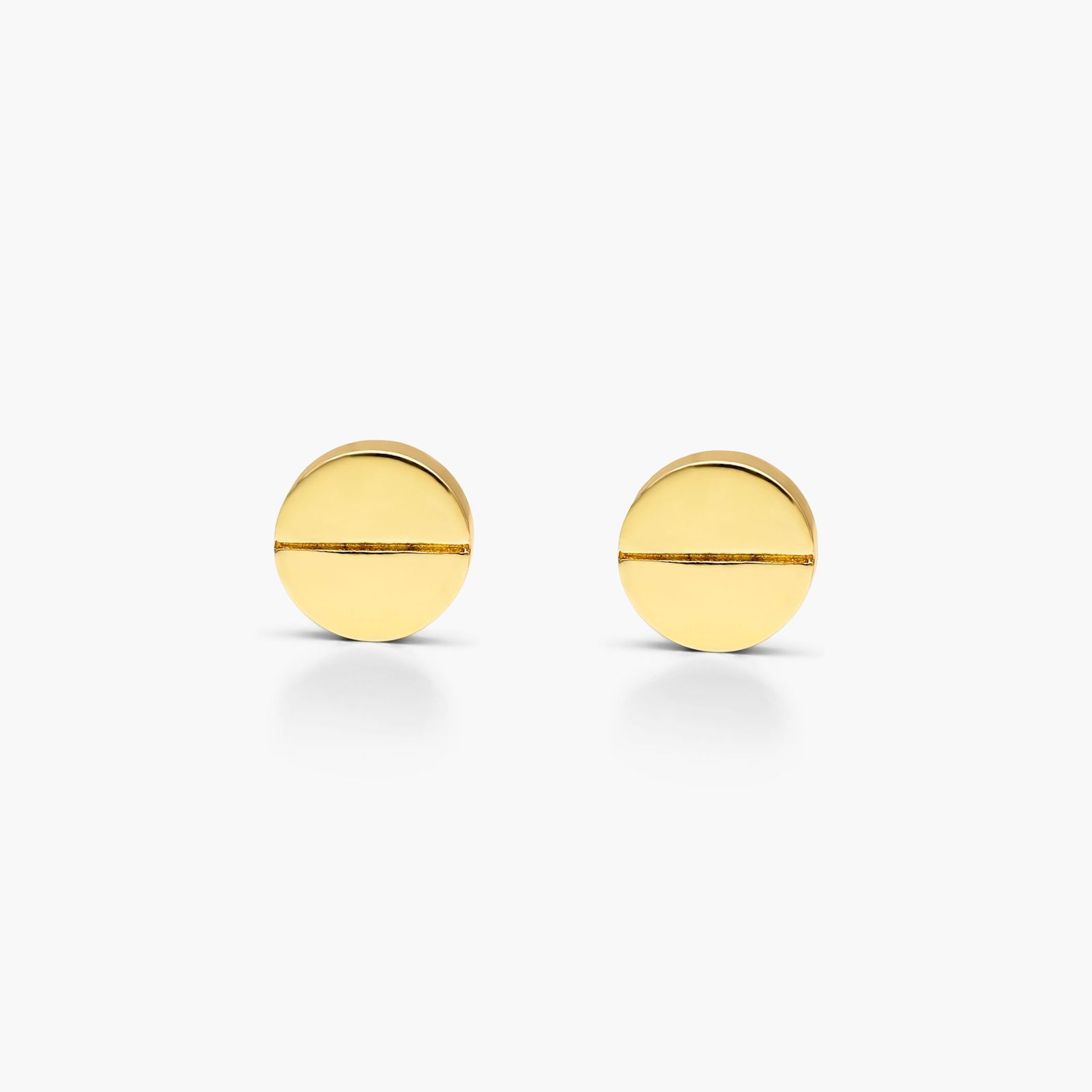 14K Yellow Gold Slotted Disk Stud Earrings Image-0