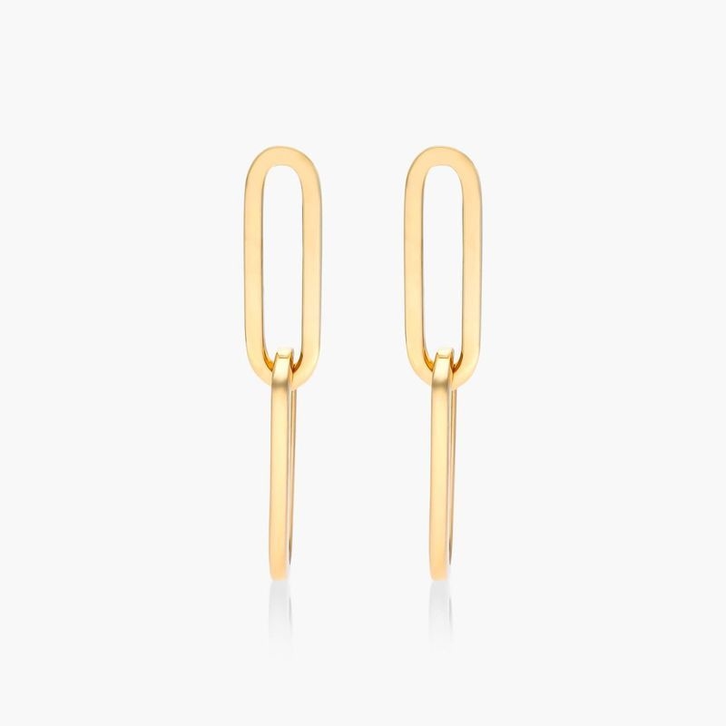 14K Yellow Gold Paperclip Chain Drop Earrings