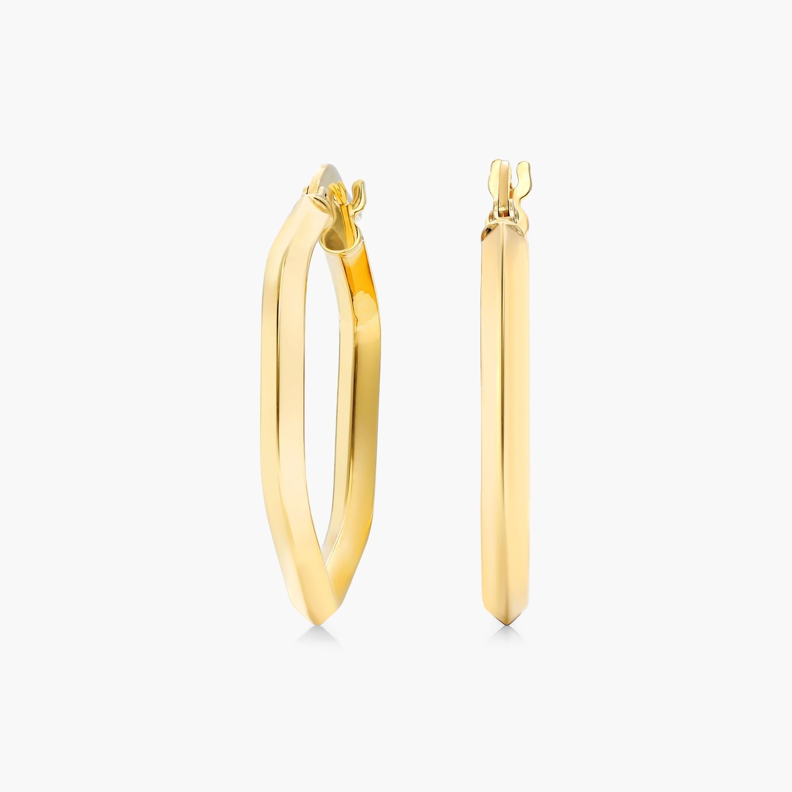 Hexagon Hoops / 14K Solid high quality Gold Hoops