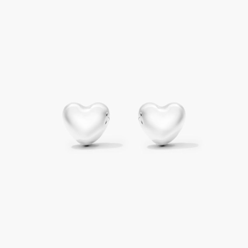 14K White Gold Heart Stud Earrings