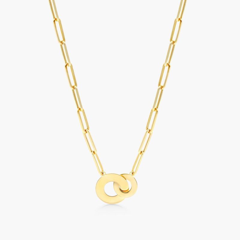 14K Yellow Gold Interlocked Disk Paper Clip Necklace