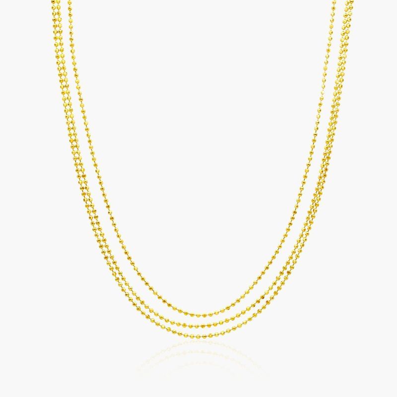 14K Yellow Gold Triple Strand Bead Choker Necklace