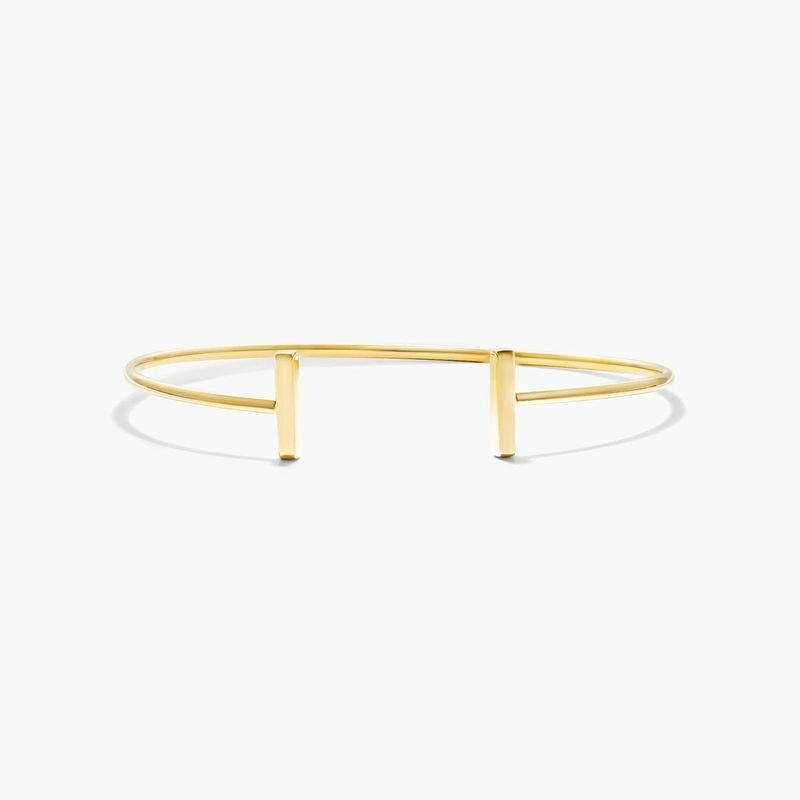 14K Yellow Gold Staple Cuff Bangle