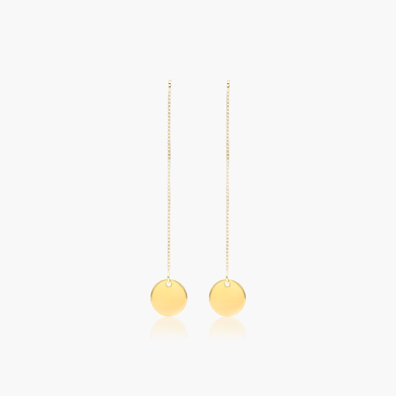 14K Yellow Gold Disk Threader Earrings