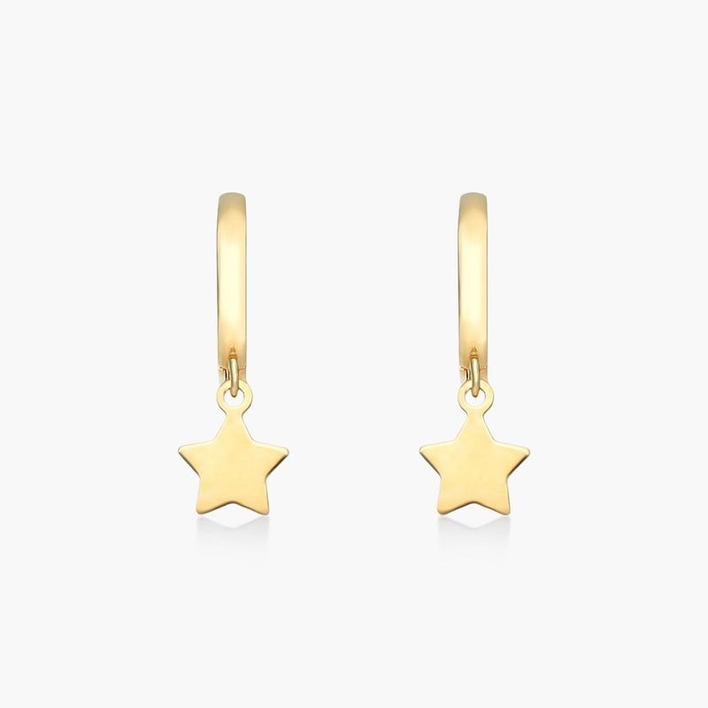 14K Yellow Gold Hoop With Dangle Star Earrings