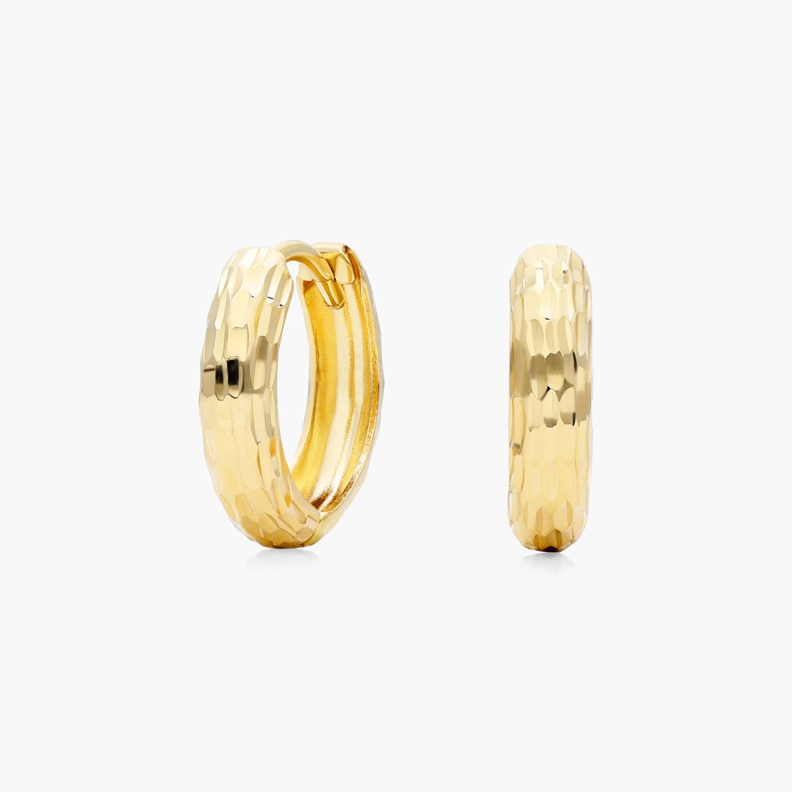 14K Yellow Gold Diamond Cut Huggie Hoop Earrings Image-0