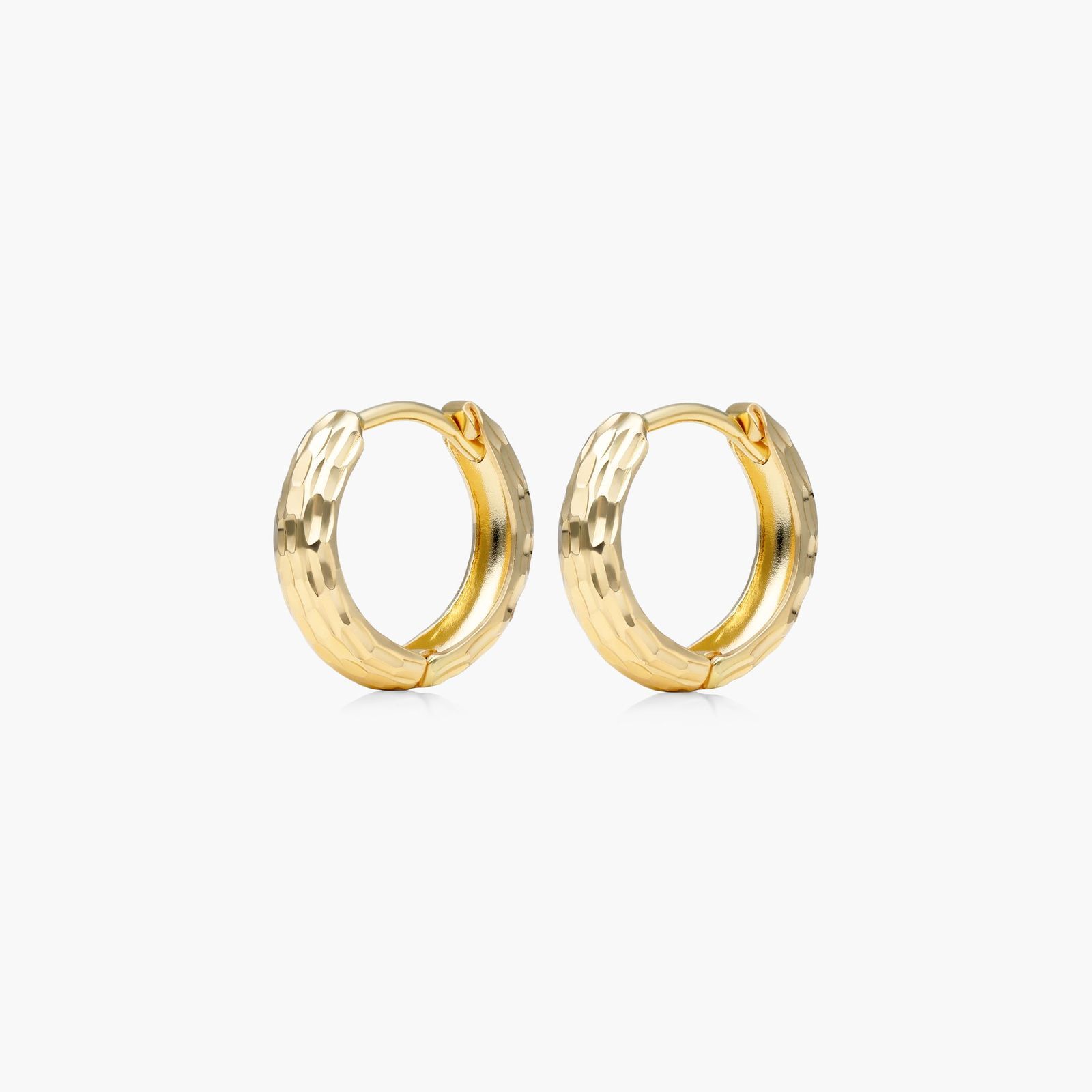 14K Yellow Gold Diamond Cut Huggie Hoop Earrings Image-1