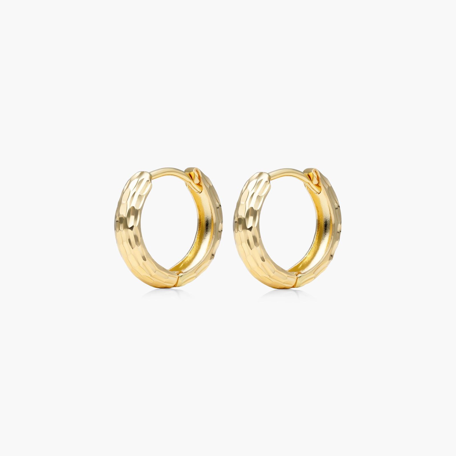 14K Yellow Gold Diamond Cut Huggie Hoop Earrings