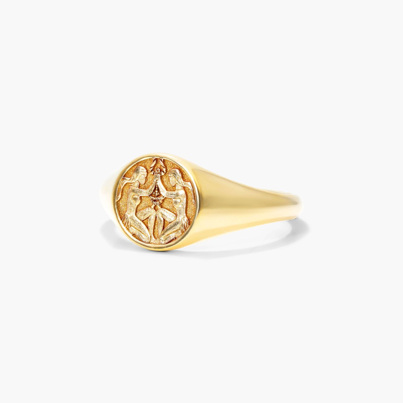 14K Yellow Gold Gemini Zodiac Signet Ring Image-1