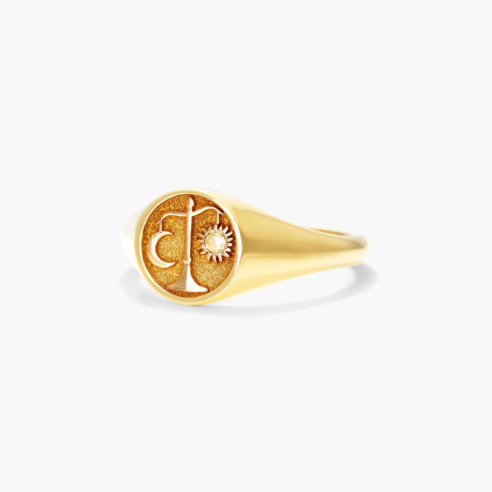 14K Yellow Gold Libra Zodiac Signet Ring Image-1