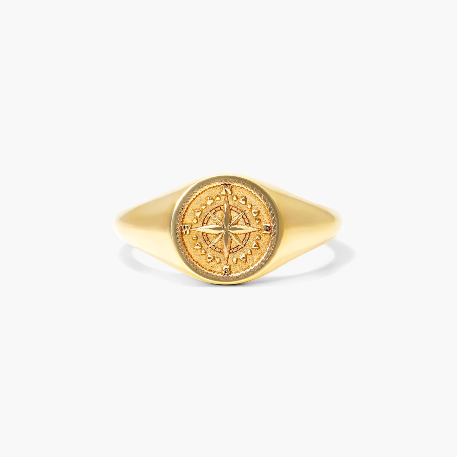 14K Yellow Gold Compass Signet Ring Image-0