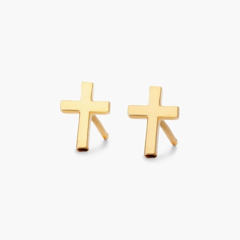 14K Yellow Gold Petite Cross Stud Earrings
