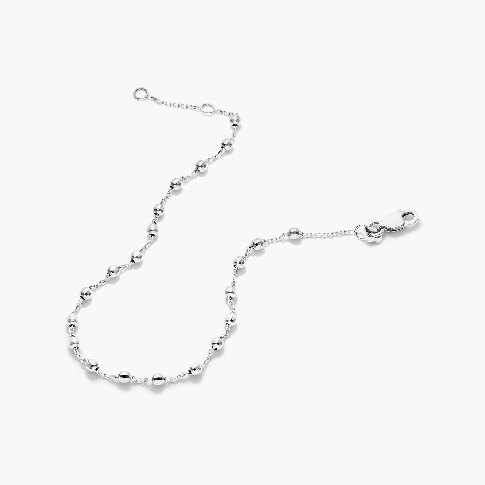 14K White Gold 2.5mm Diamond Cut Bead Station Bracelet Image-1