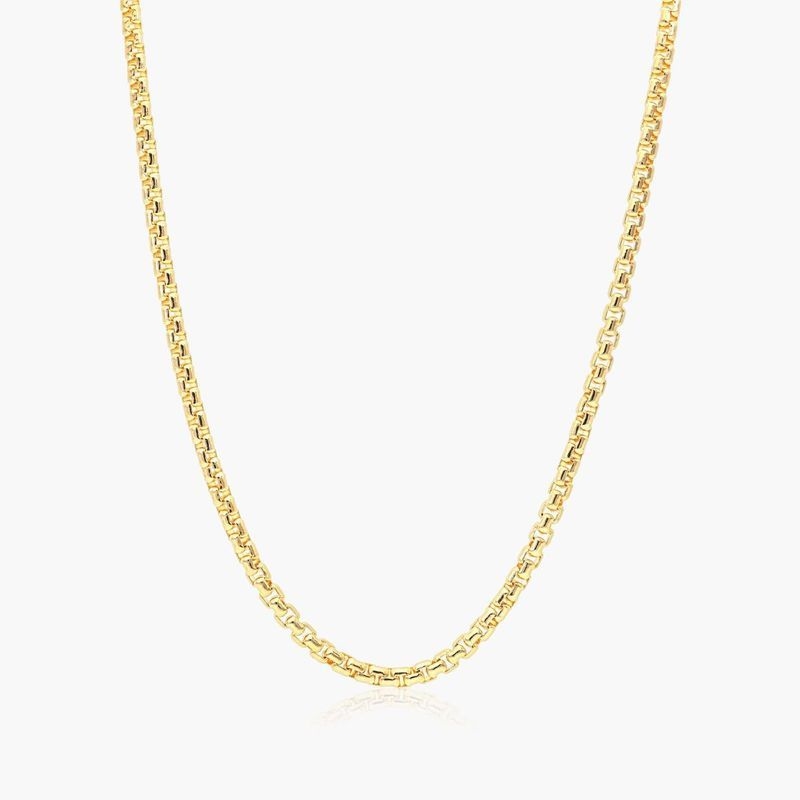 14K Yellow Gold 2.6mm Solid Round Box Chain Necklace