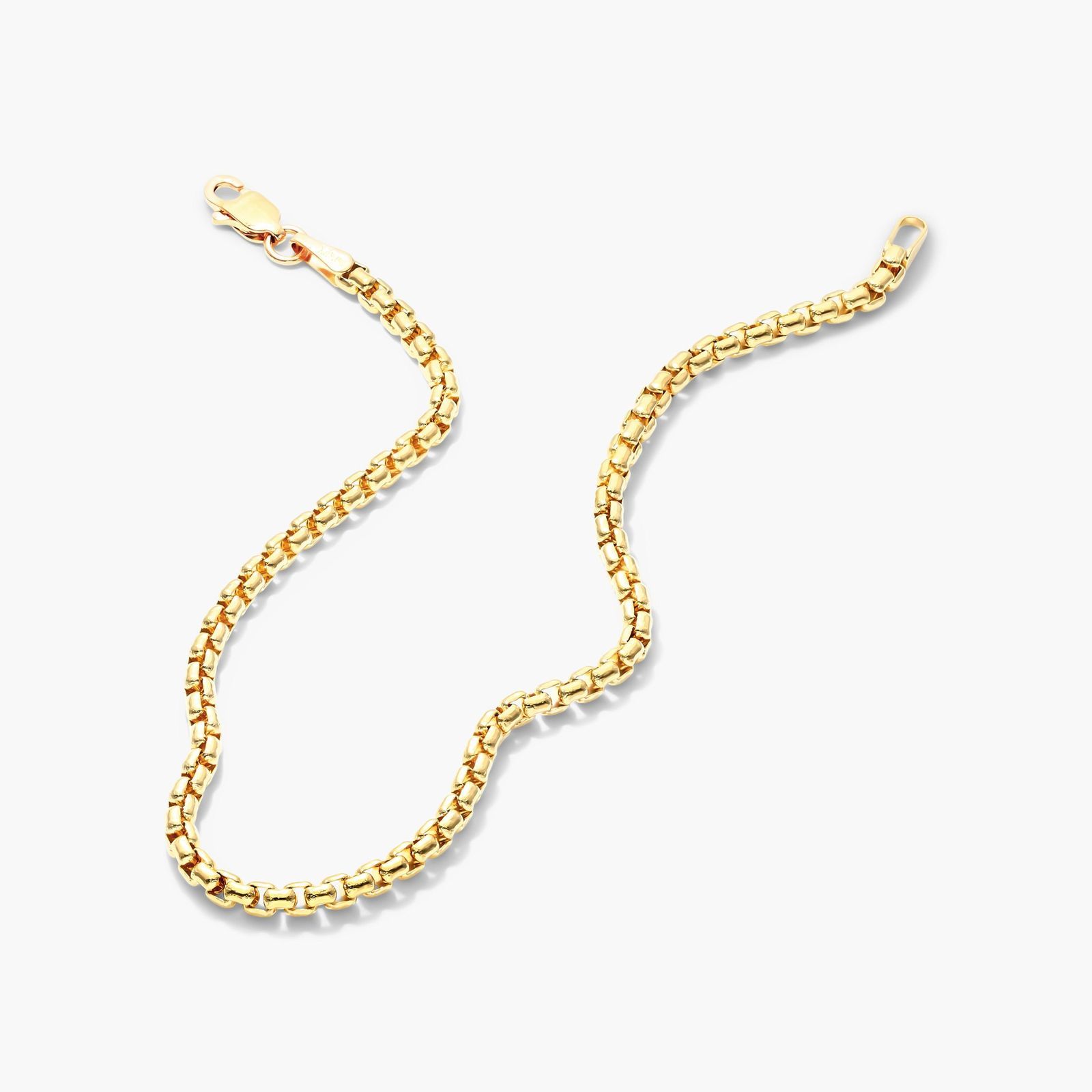 14K Yellow Gold 2.6mm Solid Round Box Chain Bracelet Image-1