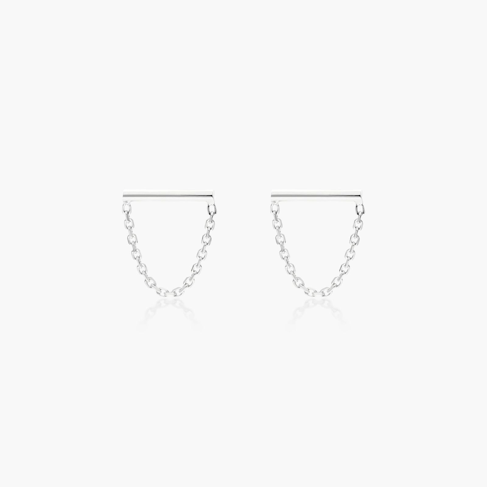 14K White Gold Bar and Drape Chain Earrings Image-0