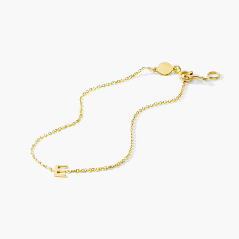 14K Yellow Gold Mini Initial E Bracelet