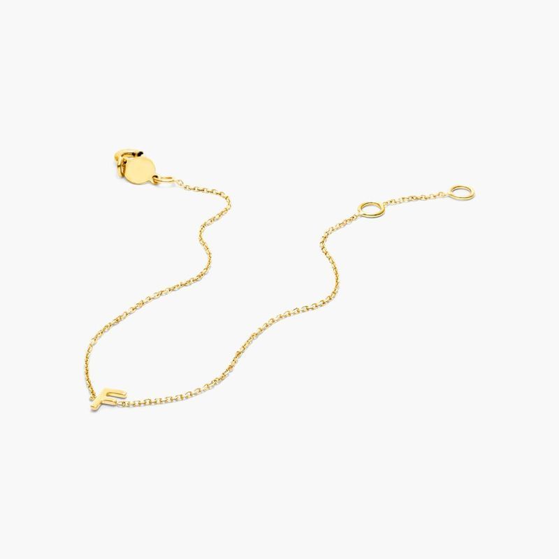 14K Yellow Gold Mini Initial F Bracelet