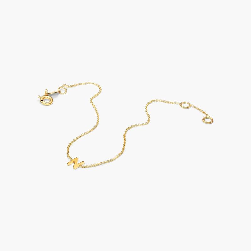 14K Yellow Gold Mini Initial N Bracelet