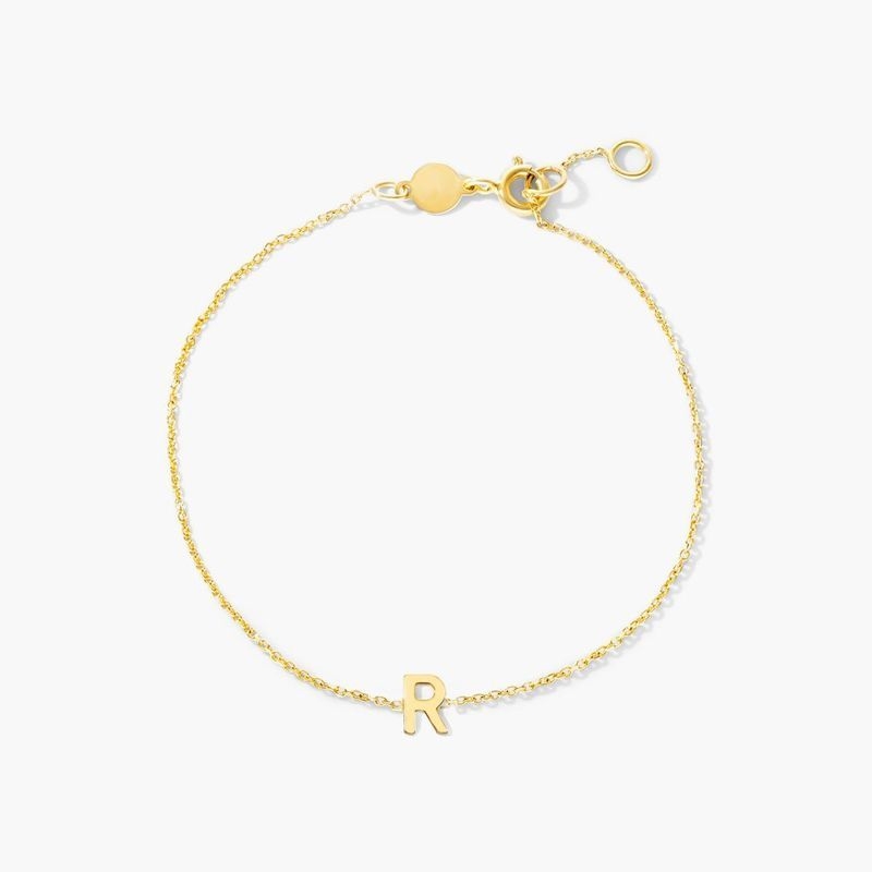 14K Yellow Gold Mini Initial R Bracelet