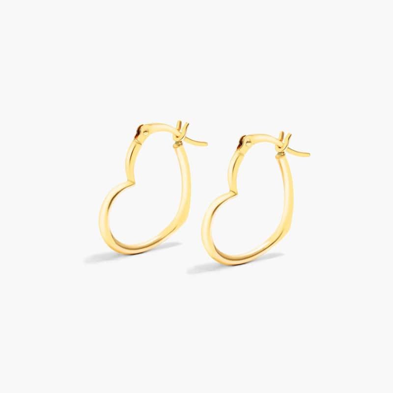 14K Yellow Gold Heart Hoop Earrings
