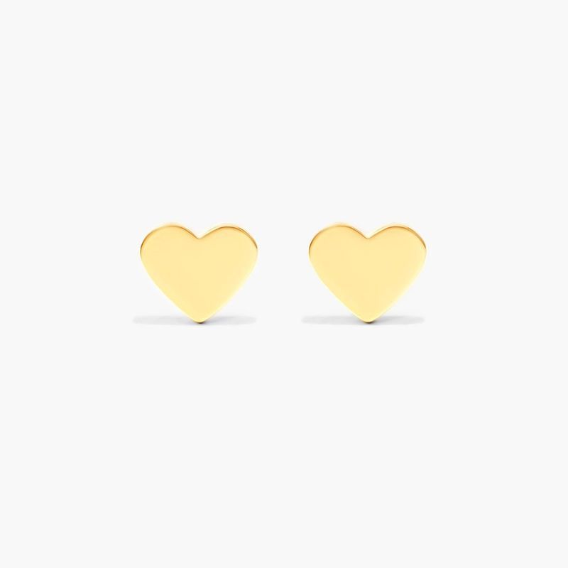 14K Yellow Gold Heart Flat Stud Earrings