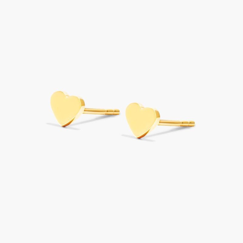 14K Yellow Gold Heart Flat Stud Earrings