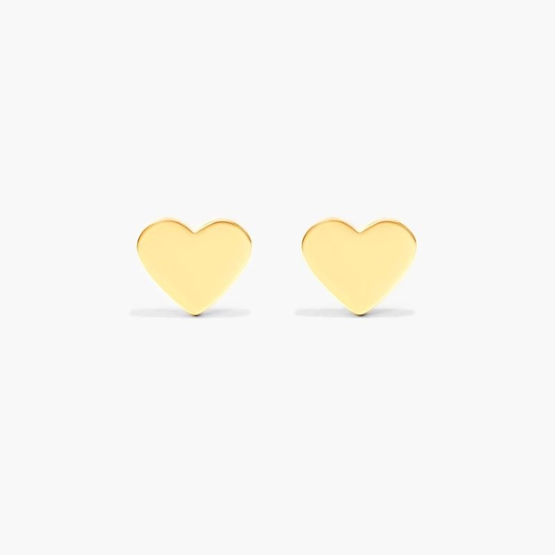 14K Yellow Gold Heart Flat Stud Earrings