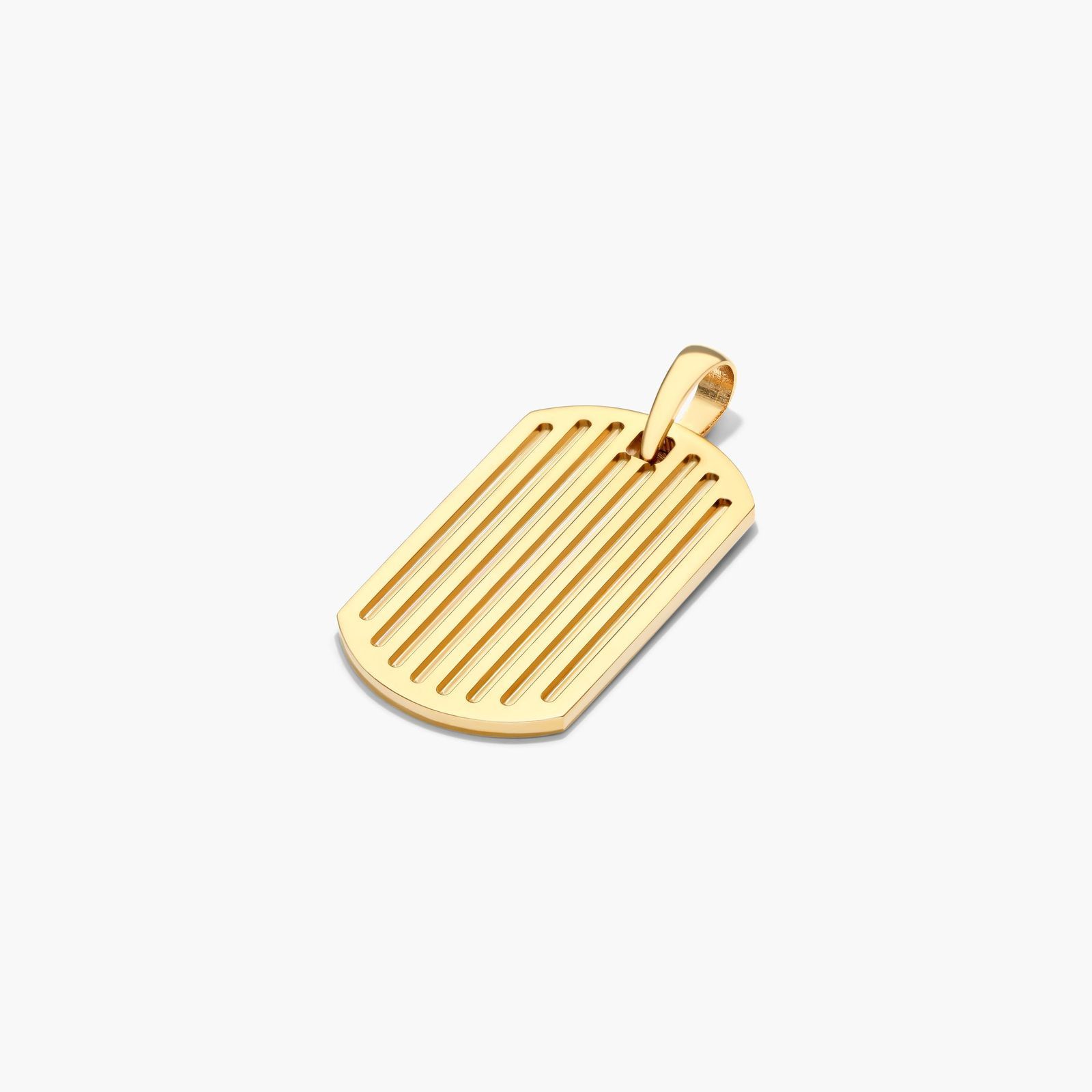 14K Yellow Gold Ribbed Dog Tag Pendant Image-1