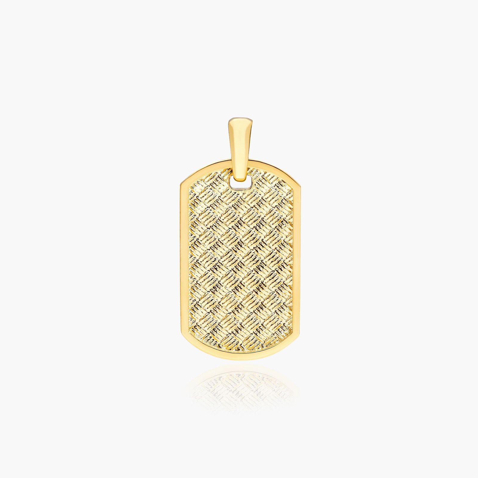 14K Yellow Gold Basket Weave Patterned Dog Tag Image-0