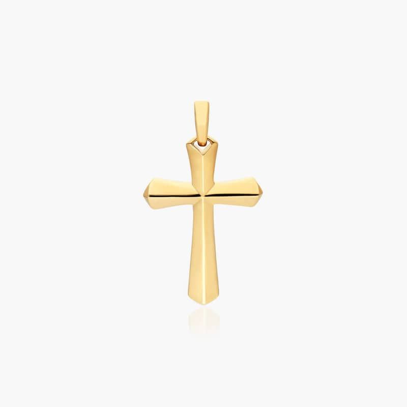14K Yellow Gold Knife Edge Design Cross