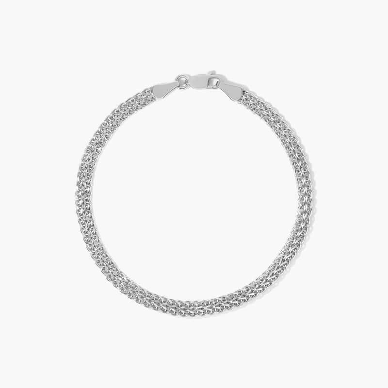 14K White Gold Weaved Wheat Chain Bracelet