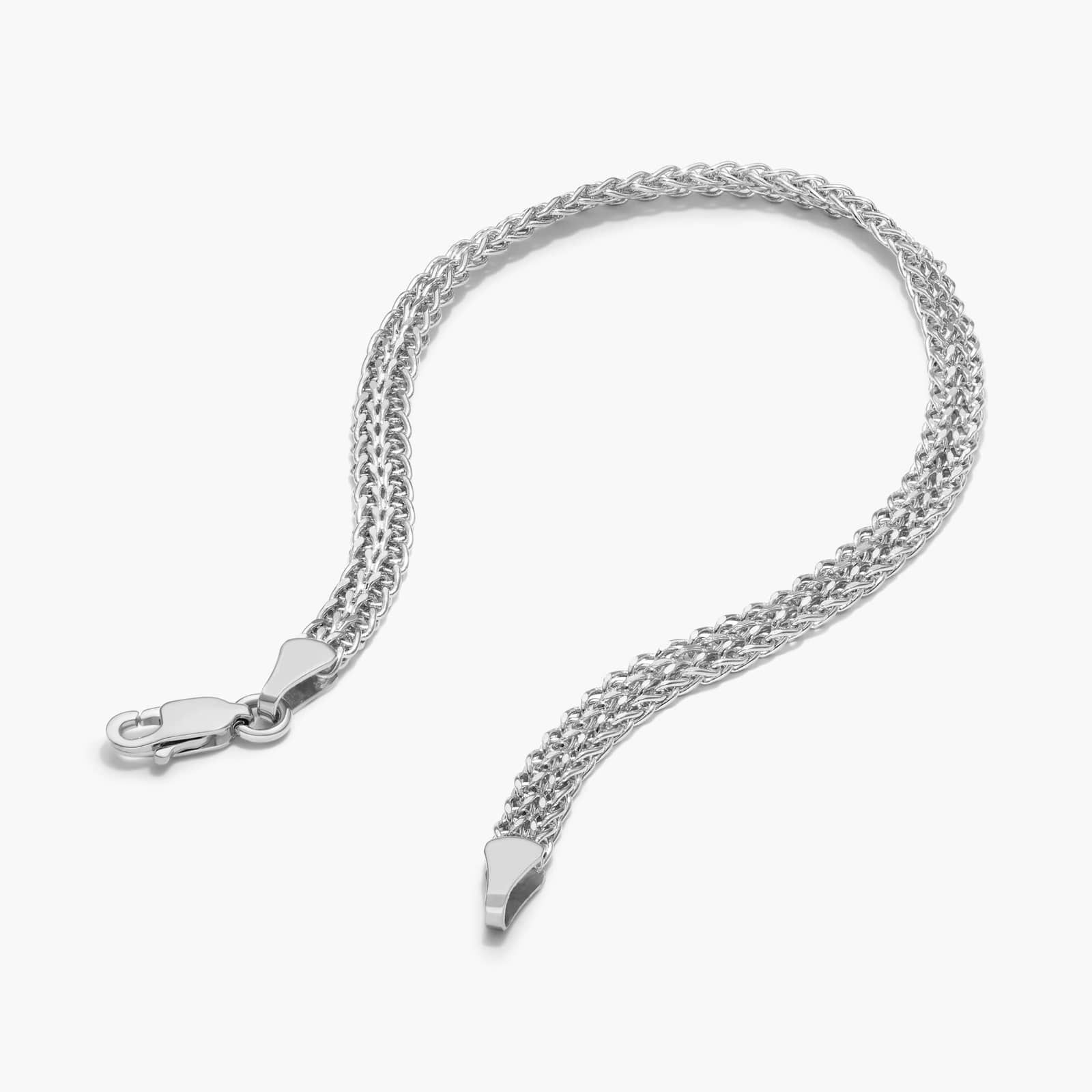 14K White Gold Weaved Wheat Chain Bracelet-95254w14