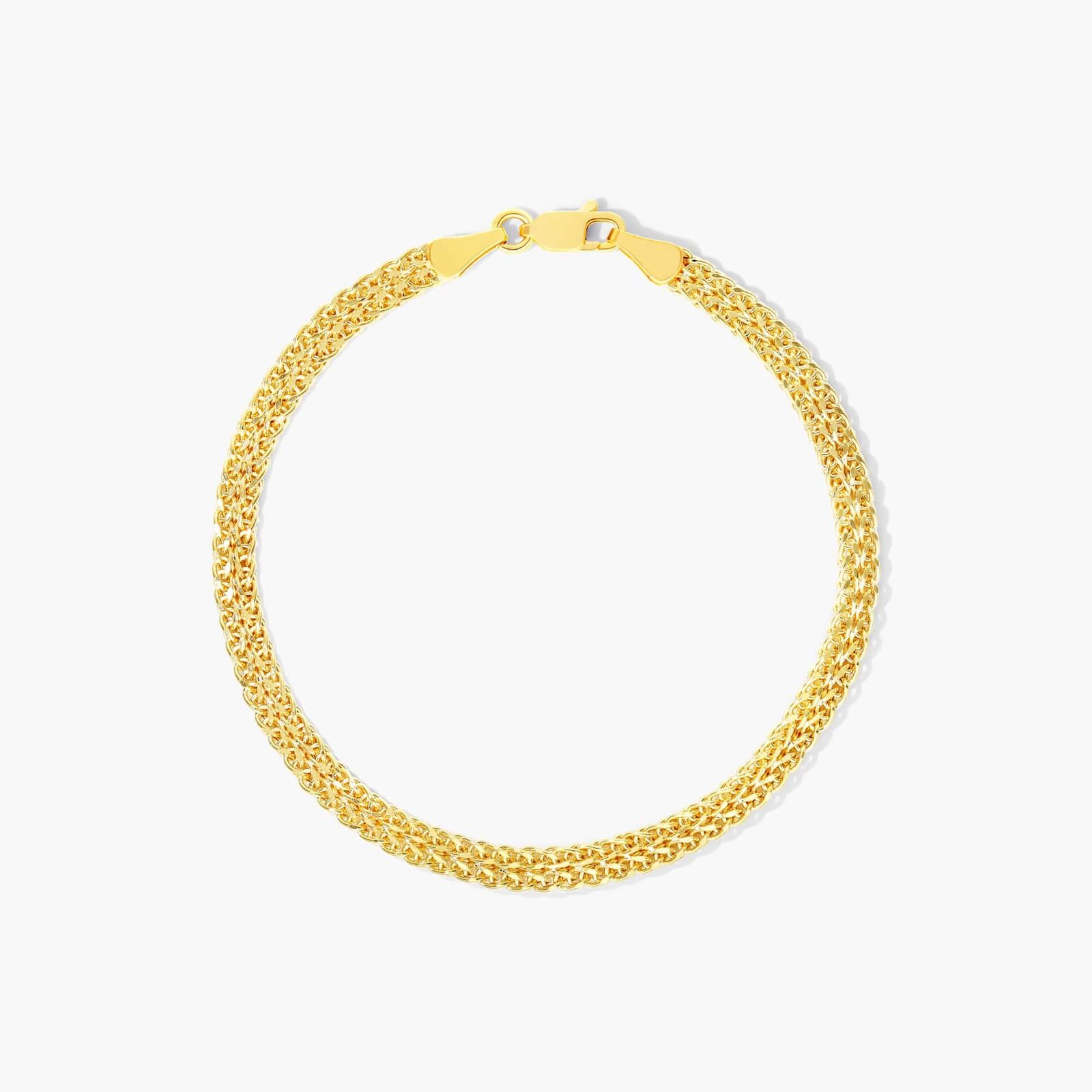 14K Yellow Gold Weaved Wheat Chain Bracelet Image-0