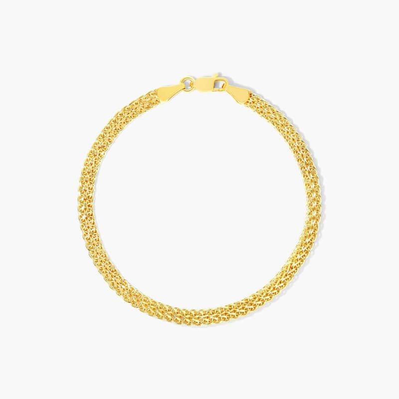 14K Yellow Gold Weaved Wheat Chain Bracelet