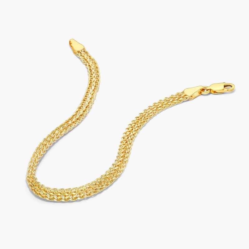 14K Yellow Gold Weaved Wheat Chain Bracelet
