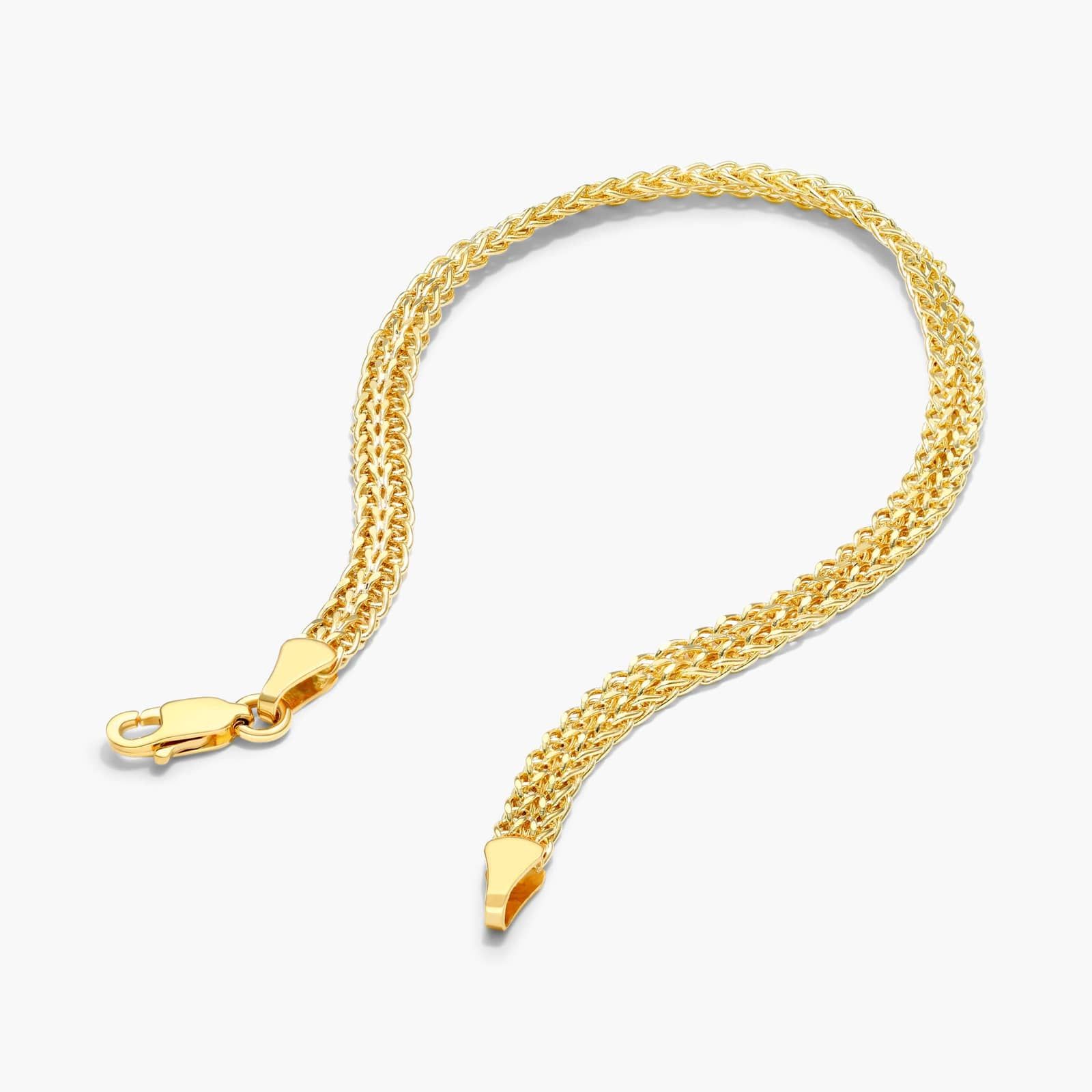 14K Yellow Gold Weaved Wheat Chain Bracelet Image-2