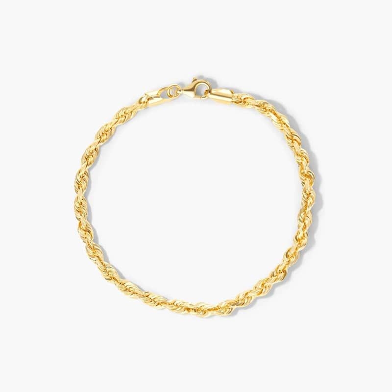 14K Yellow Gold Solid 3.8mm Rope Chain Bracelet - 8 inches