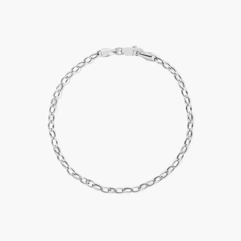 14K White Gold 3.2mm Oval Rolo Chain Bracelet - 7 inches